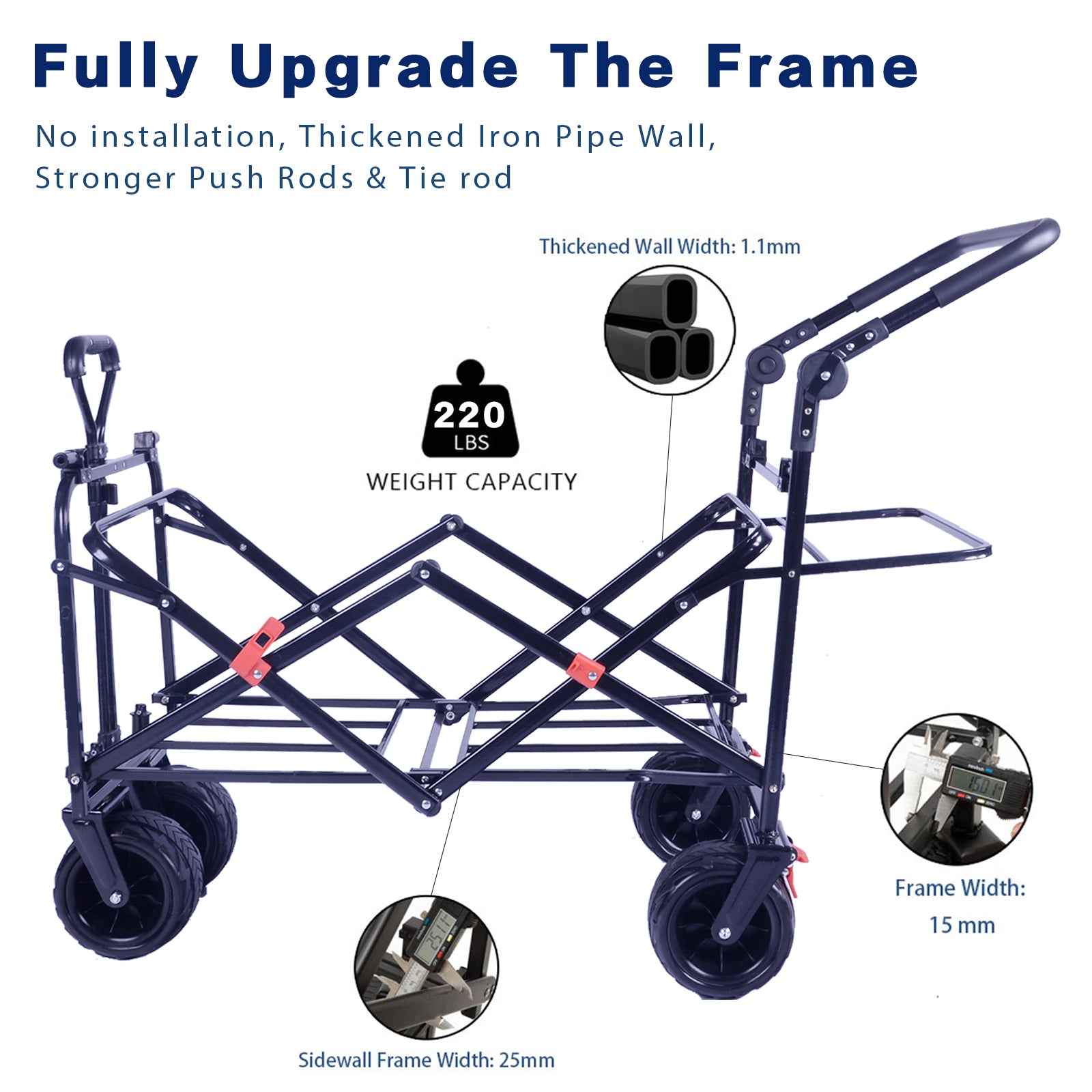 140L Collapsible Folding Wagon Cart with Removable Canopy, All-Terrain Wheels & Cooler Bag