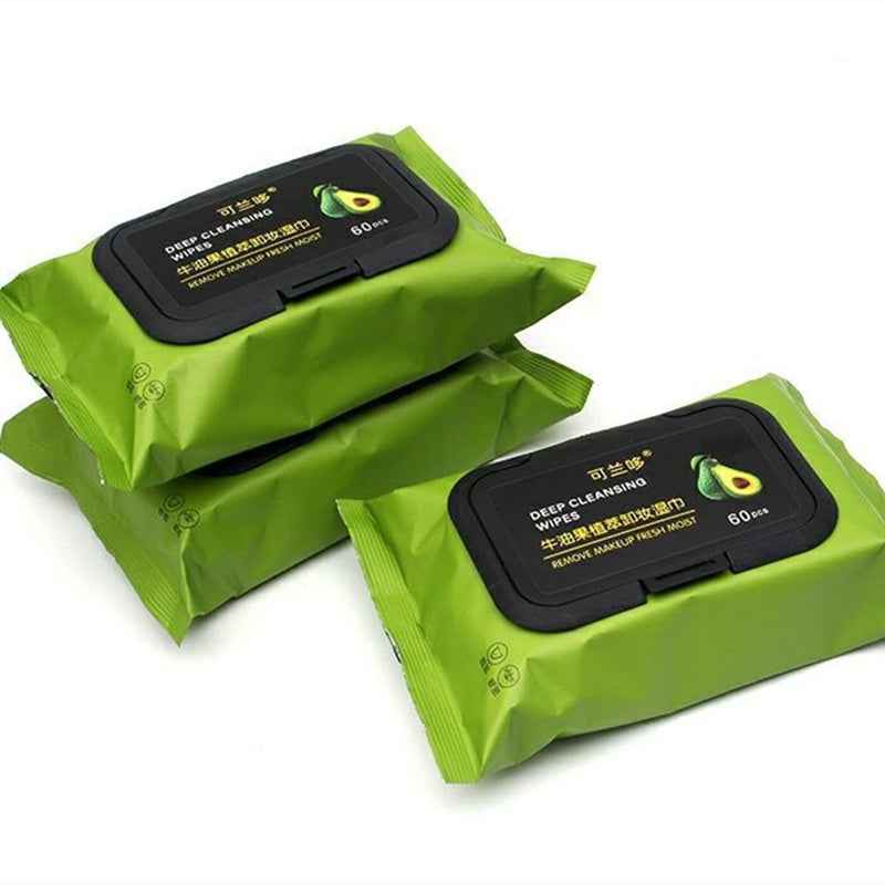 Avocado Plant Extract Makeup Remover Wipes | Gentle Facial Cleansing Wipes (60-Pack)