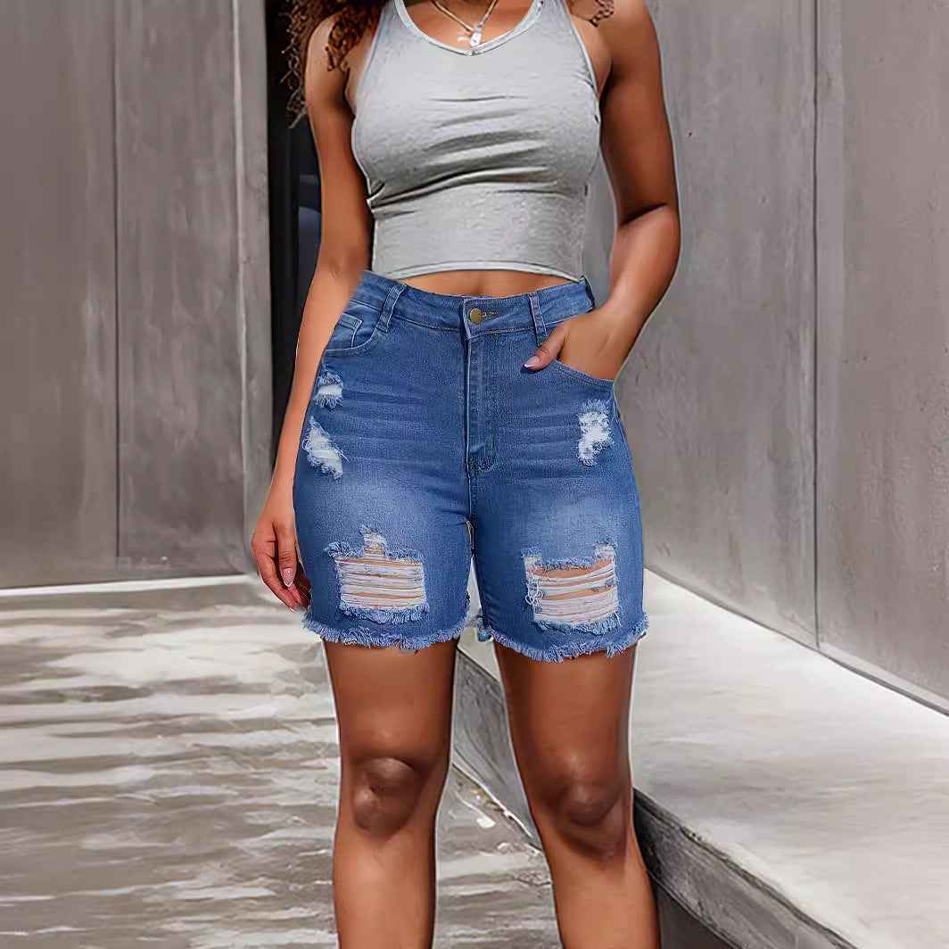 Women's High Waisted Ripped Denim Shorts | Distressed Jean Cutoffs