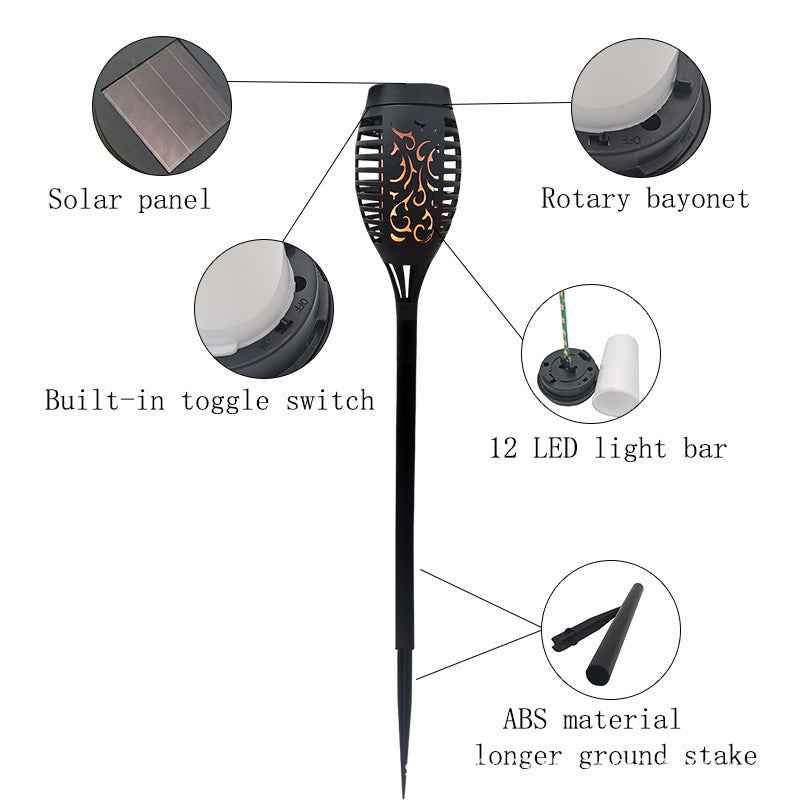 5-Pack Solar Pathway Torch Lights – Outdoor Flickering Dancing Flame Landscape Lighting for Christmas & Halloween