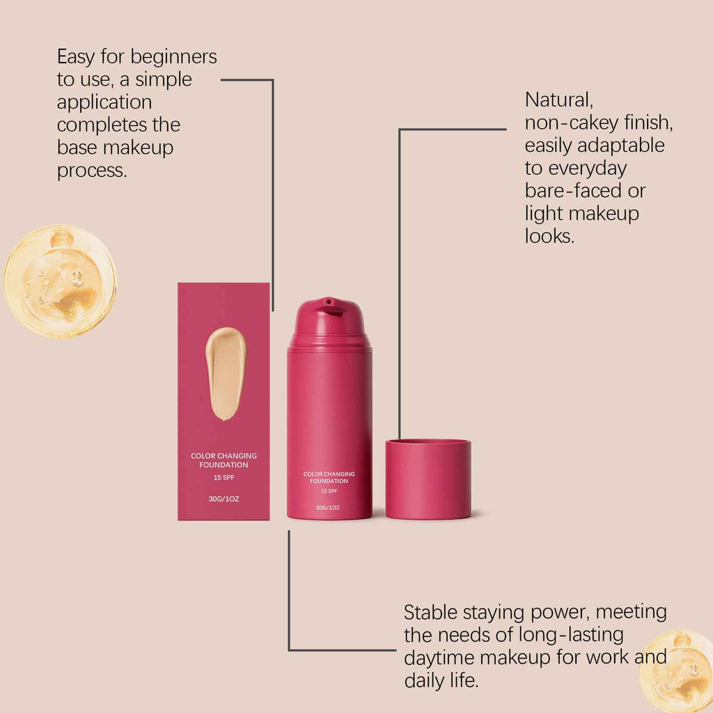 Color-Changing Liquid Foundation SPF 15 | Temperature-Sensitive Toning Makeup (1 oz)