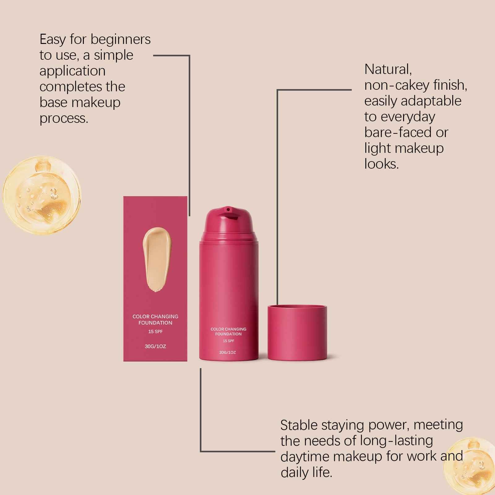 Color-Changing Liquid Foundation SPF 15 | Temperature-Sensitive Toning Makeup (1 oz)