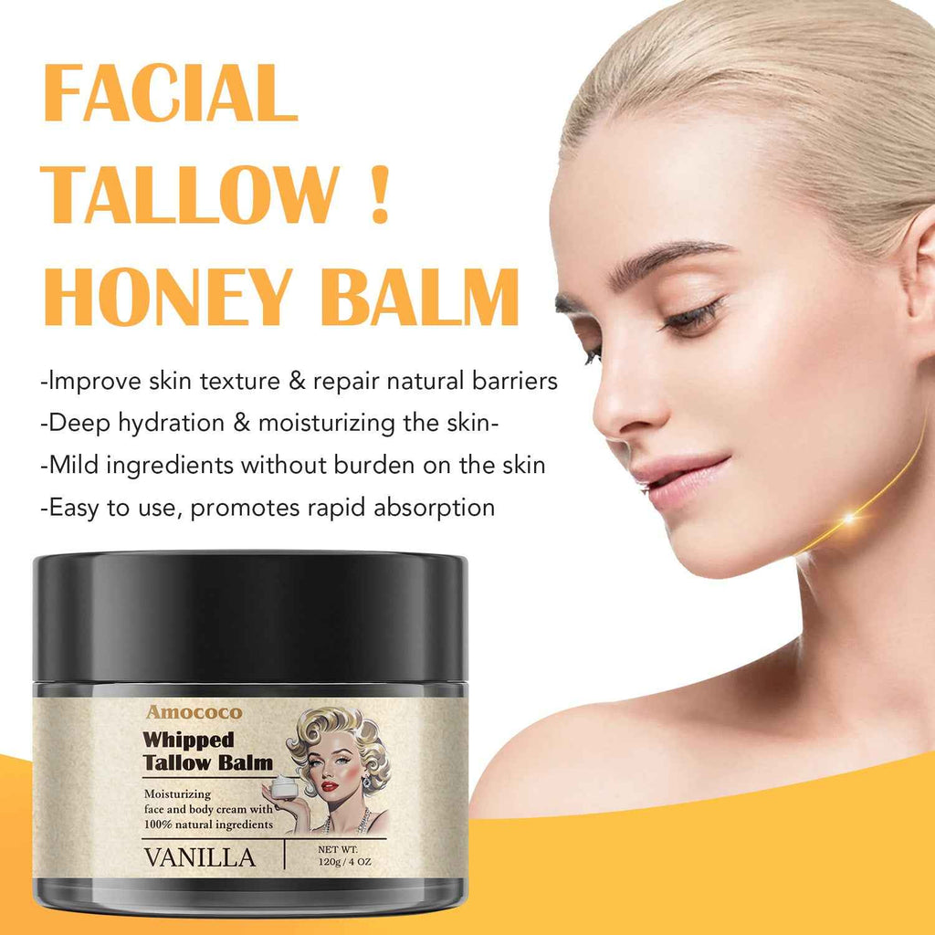 Waybill Amococo Whipped Tallow Balm Deep Hydration & Soothing Natural Beauty Cream For Face, Body Lips Universal Skin Balm With Vanilla Scent
