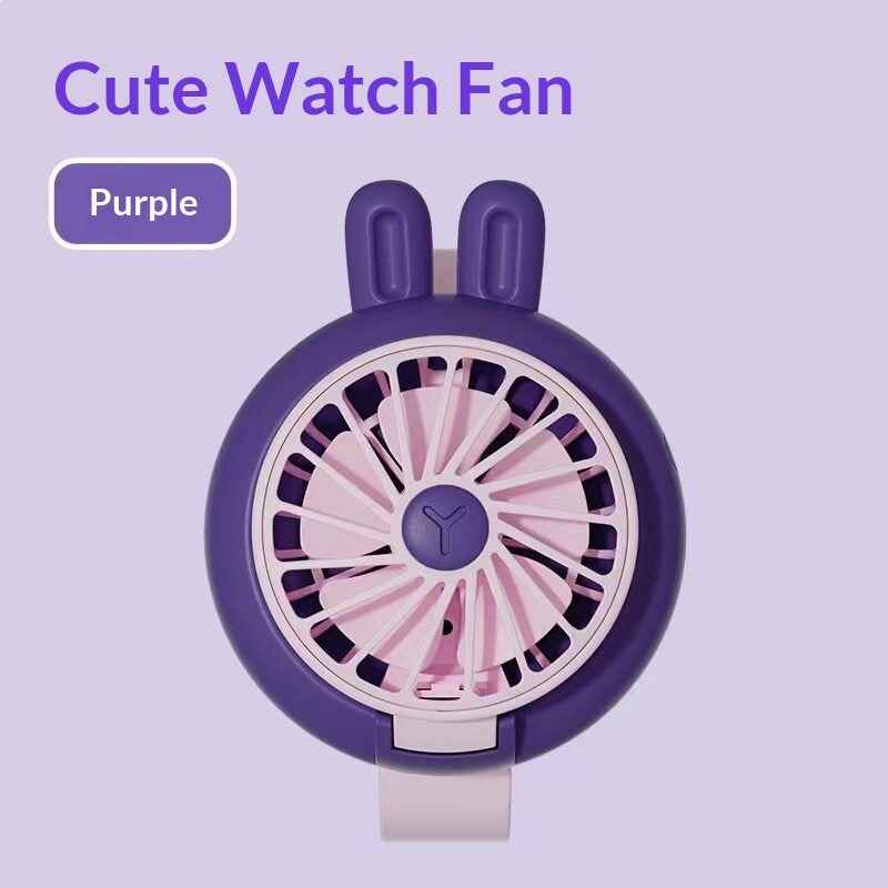 Cute Cartoon 2-in-1 Mini Wrist Watch Fan | USB Rechargeable & Portable Handheld Cooling Fan for Kids & Students