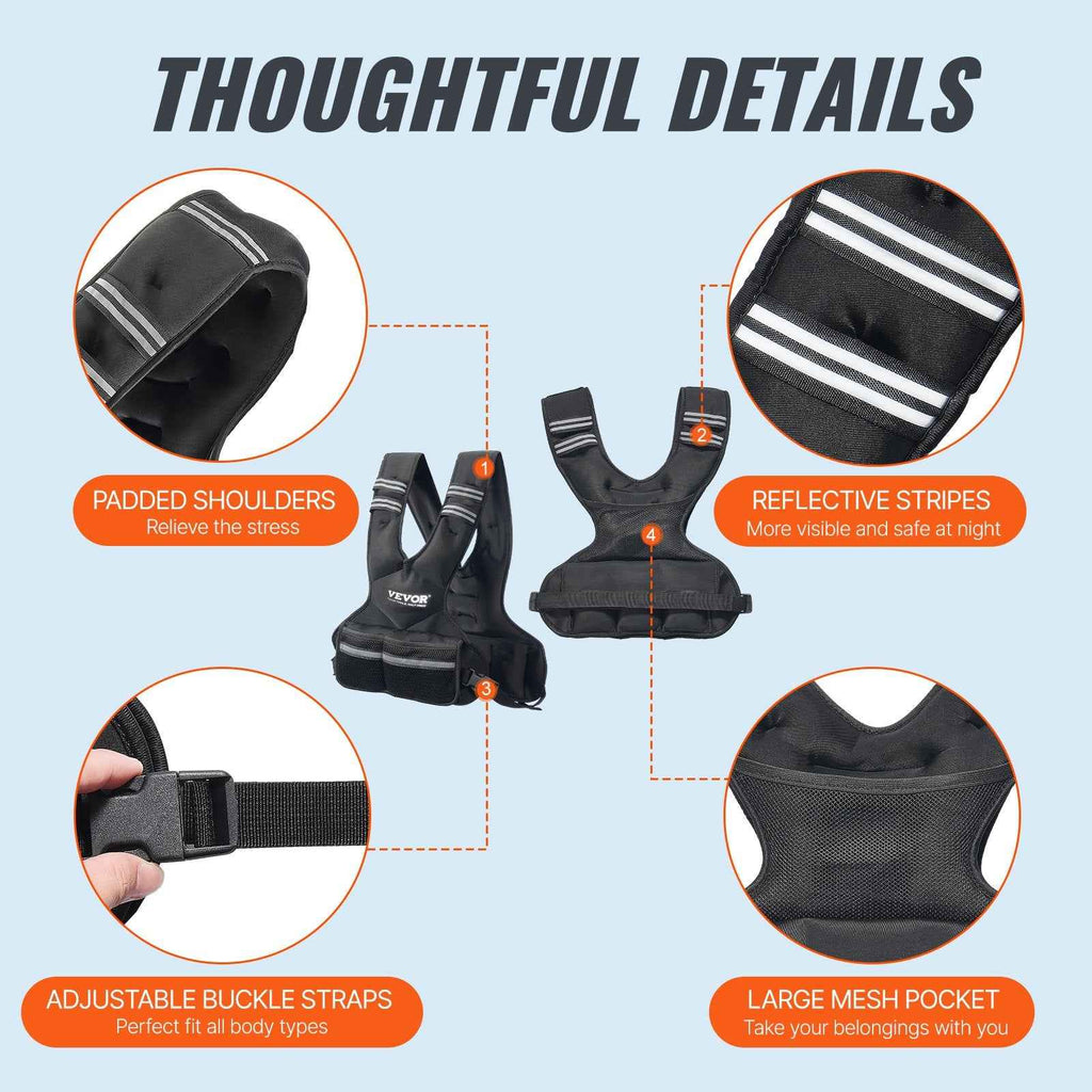 Adjustable Weighted Vest, 11-20lb Weight Exercise Set with 6 Iron sand Weights & Reflective Stripe