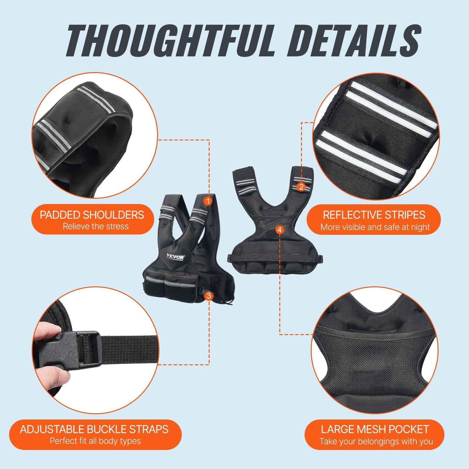 Adjustable Weighted Vest, 11-20lb Weight Exercise Set with 6 Iron sand Weights & Reflective Stripe
