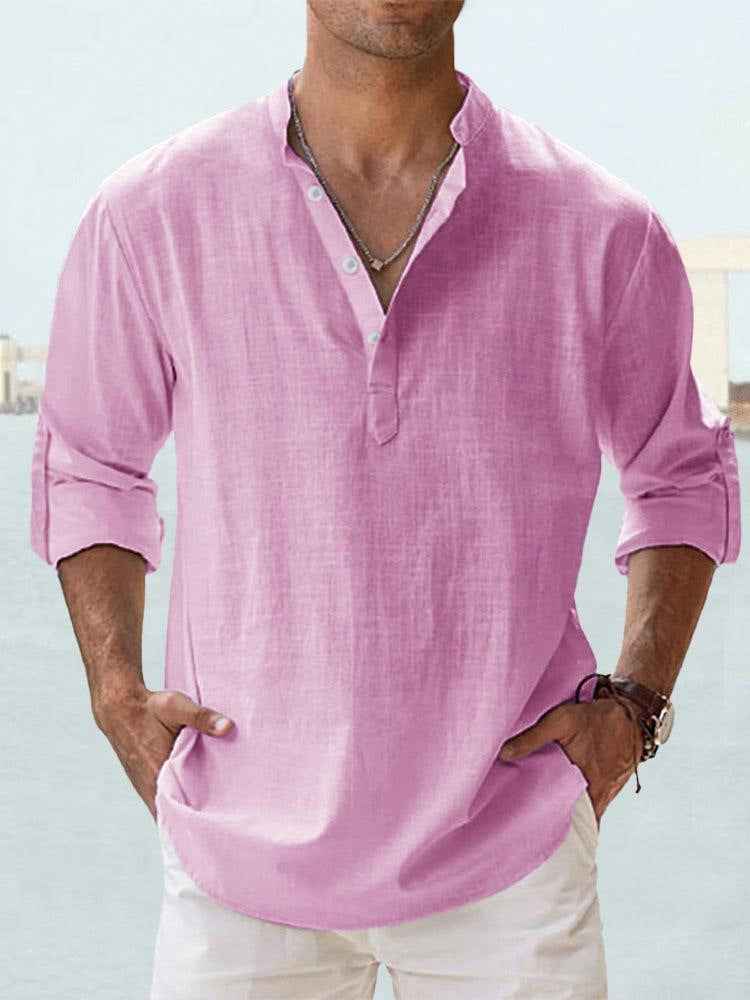 Men's Cotton Linen Casual Long Sleeve Shirt – Loose Fit Lightweight Pullover Tee