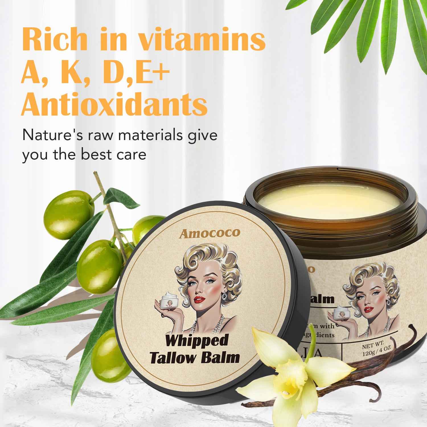 Waybill Amococo Whipped Tallow Balm Deep Hydration & Soothing Natural Beauty Cream For Face, Body Lips Universal Skin Balm With Vanilla Scent