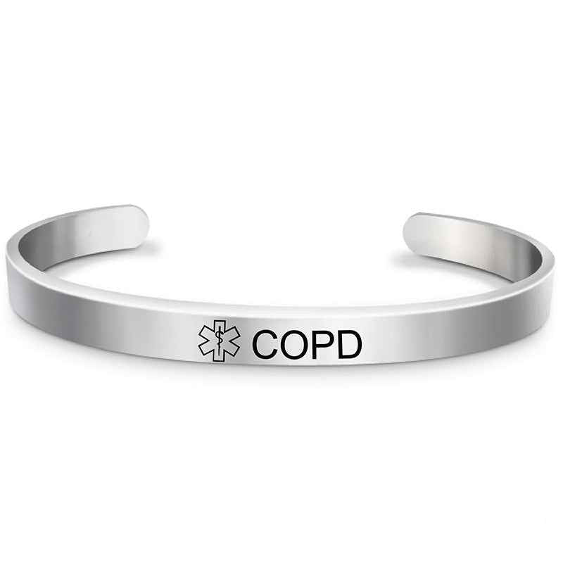 Silver Plated Medical Alert Cuff Bracelet - Epilepsy, Diabetic & Allergy Stainless Steel Bangle for Women & Men