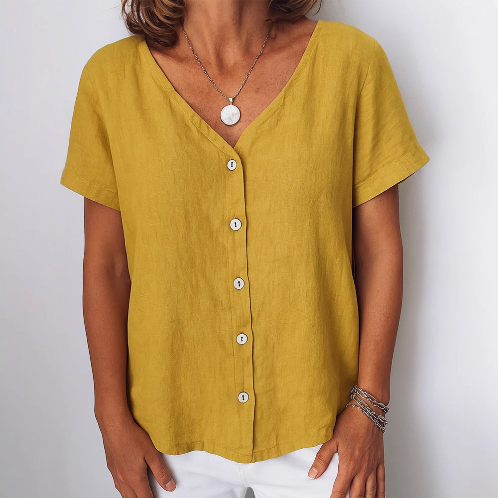 Casual Short-Sleeve V-Neck Cardigan Multi-Color Womens Shirt - Shop NCLC