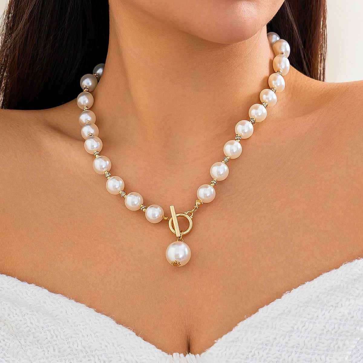 Pearl Beaded Necklace Set – Elegant Beaded Pearl Pendant with Matching Earrings and Bracelet for Women