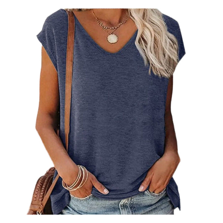 Women's Summer V-Neck Solid Color Casual Loose Short-Sleeve - Shop NCLC