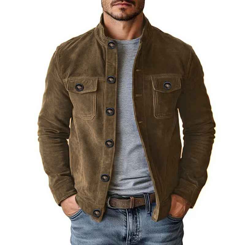 Men's Faux Suede Casual Button-Down Jacket | Long Sleeve European-Style Outerwear