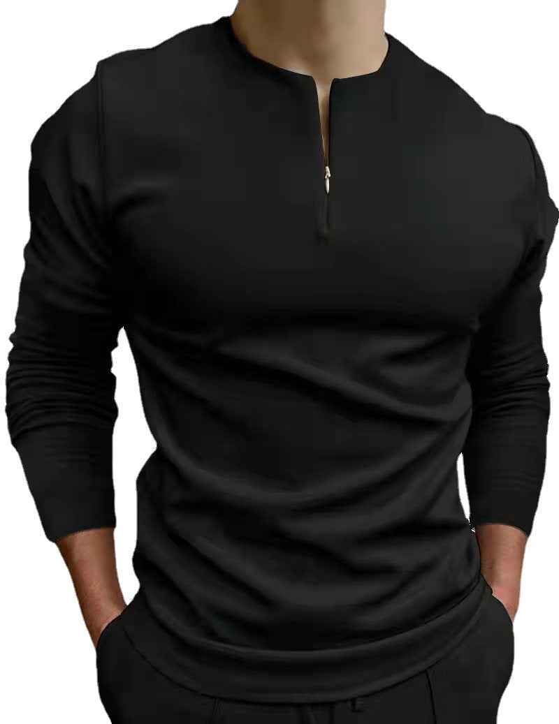 Men's Long Sleeve Polo Shirt Zipper Black Grey