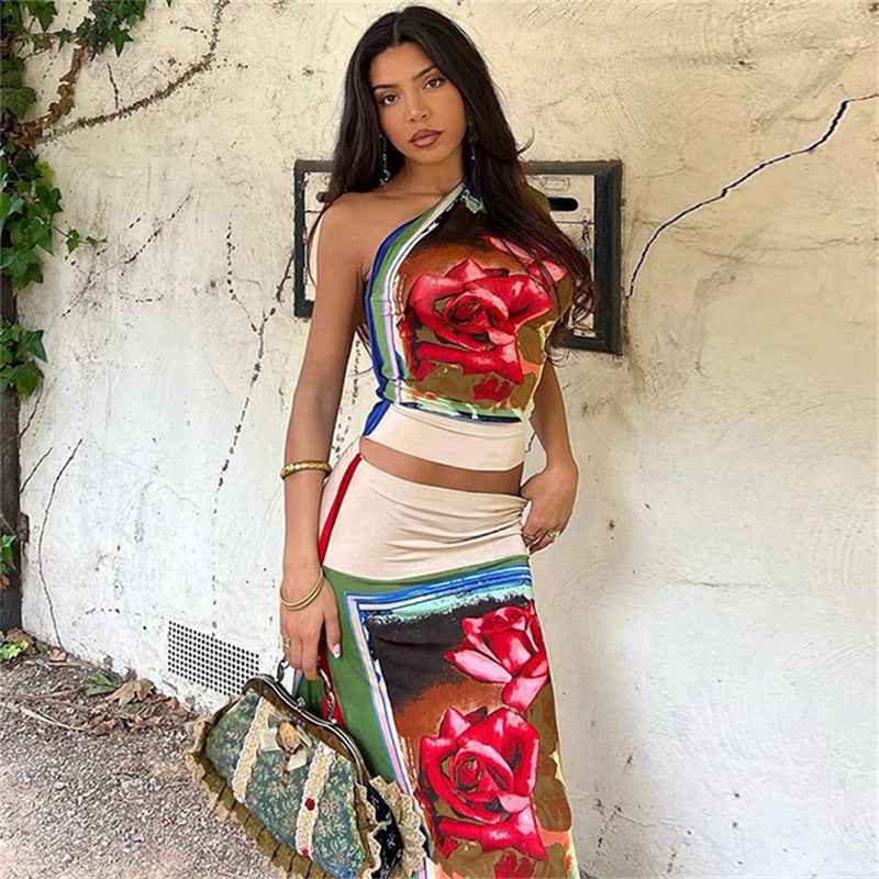 Slim Fit Flowered Skirt Set