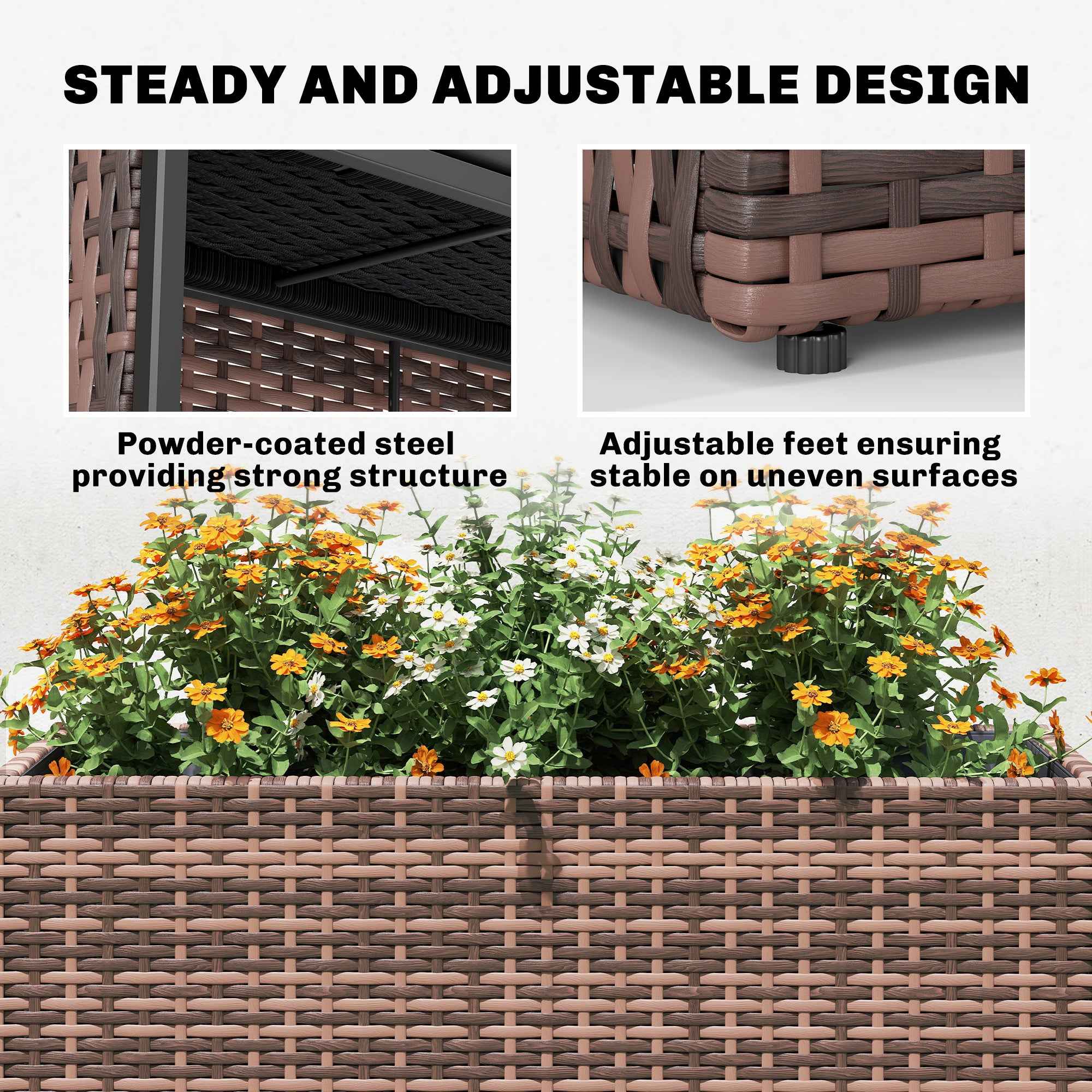 Tall Rectangular Planter with Removable Liner, Holes, PE Wicker Large Planter Box for Indoor Outdoor Plants, Brown