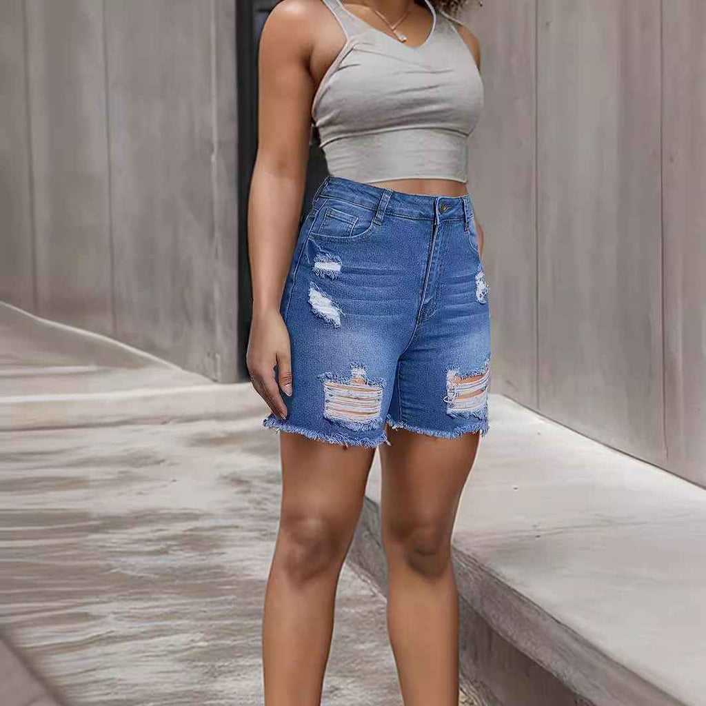 Women's High Waisted Ripped Denim Shorts | Distressed Jean Cutoffs