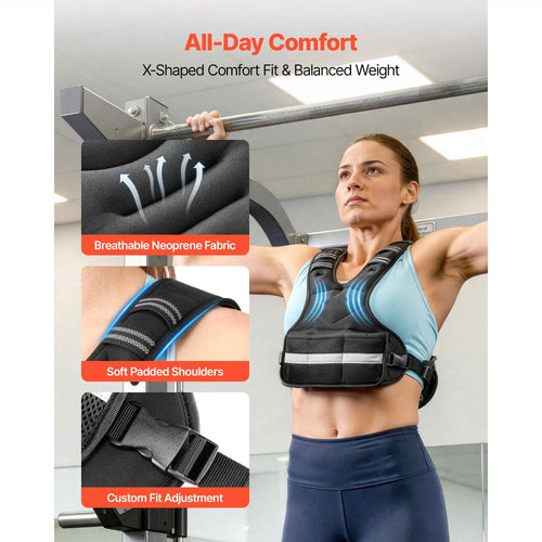 Adjustable Weighted Vest, 4-10 Lbs Comfortable X-Shape Body Weight Vest Set With 6 Weight Packs And Reflective Stripe, For Men Women, Workout Equipment For Strength Training Running Jogging