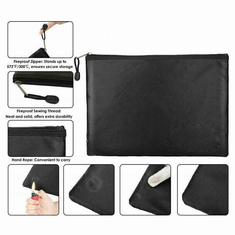 Fireproof and Waterproof Money Bag / Safe Document File Pouch (28×17×2 cm) – Cash, Passport, and Valuables Organizer