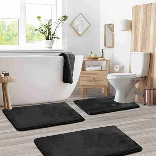 3-Piece Non-Slip Coral Fleece Bathroom Rug & Toilet Mat Set – Ultra-Absorbent & Machine Washable