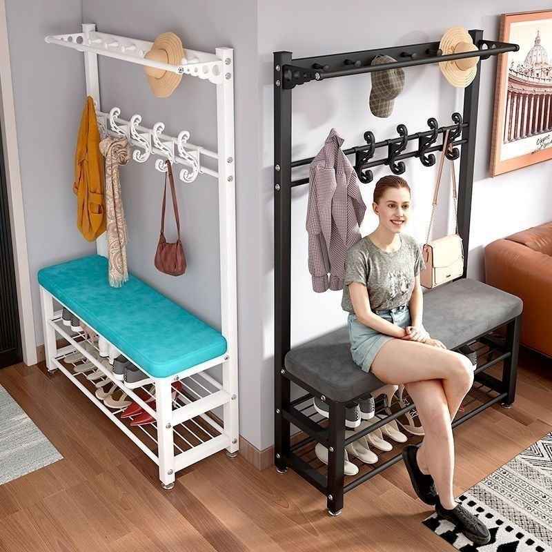 Multifunctional 3-in-1 Entryway Hall Tree | Coat Rack Floor Stand & Shoe Changing Stool with Storage Bench