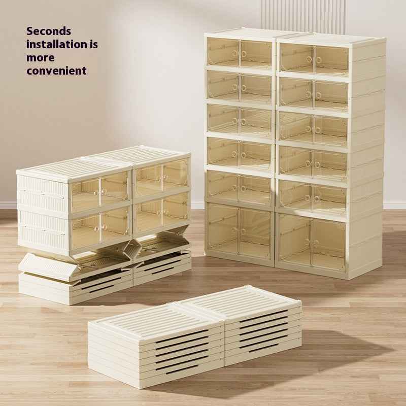 Installation-Free Folding Shoe Cabinet | Clear Stackable & Collapsible Shoe Box Organizer