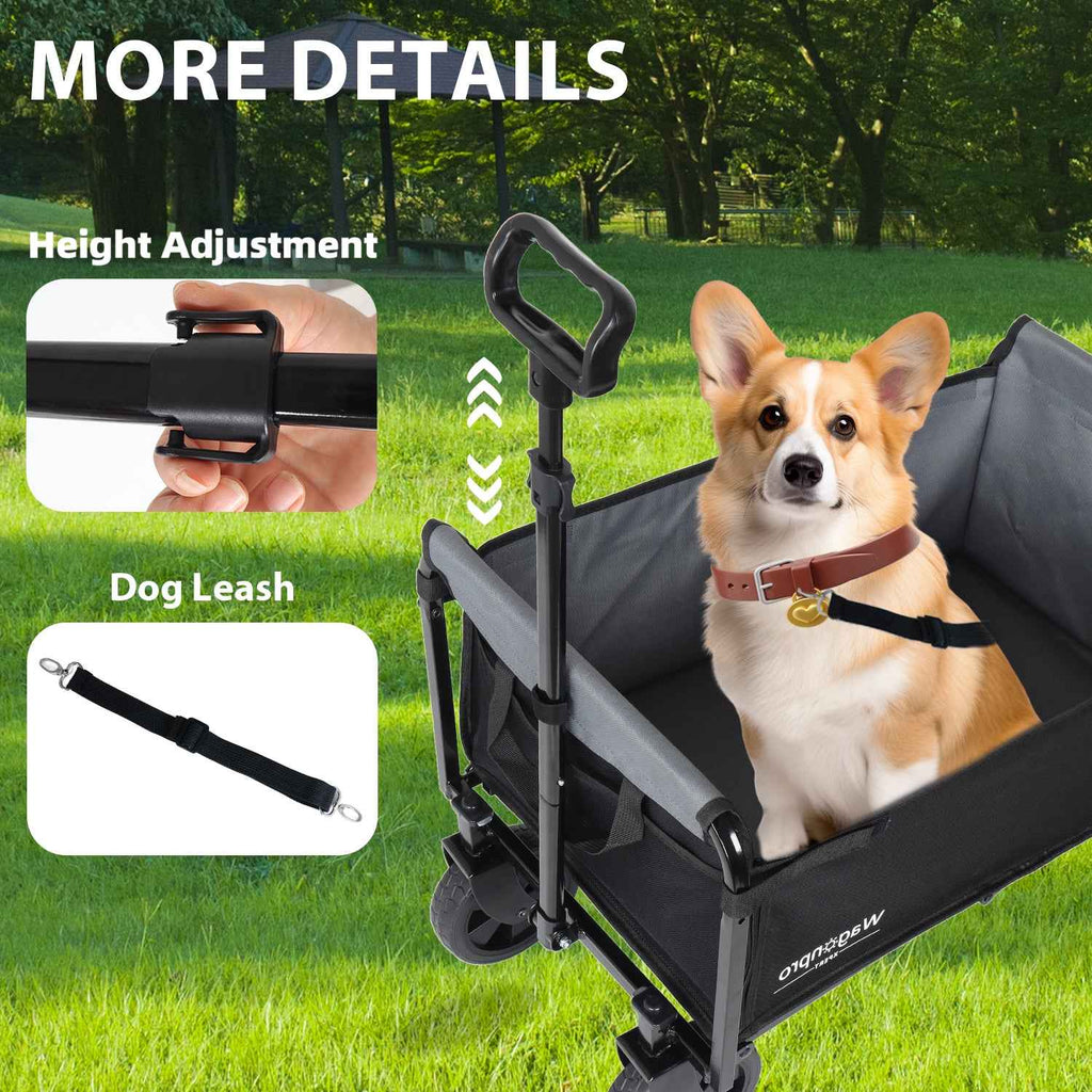 Collapsible Wagon with Wheels3-in-1  | 220lbs Heavy Duty Foldable Utility Cart for Camping, Groceries, Shopping & Pet Riding | Lightweight Portable Folding Wagon with Cup Holders – Black