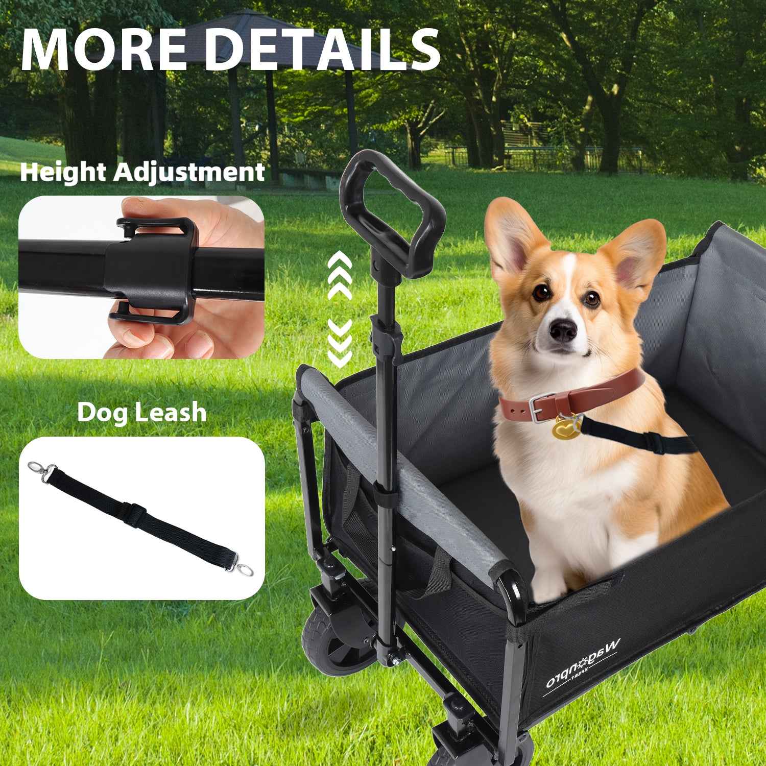 Collapsible Wagon with Wheels3-in-1  | 220lbs Heavy Duty Foldable Utility Cart for Camping, Groceries, Shopping & Pet Riding | Lightweight Portable Folding Wagon with Cup Holders – Black