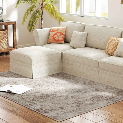 4x6 Machine Washable Area Rug - Non-Slip Light Mixed-Brown Traditional Carpet