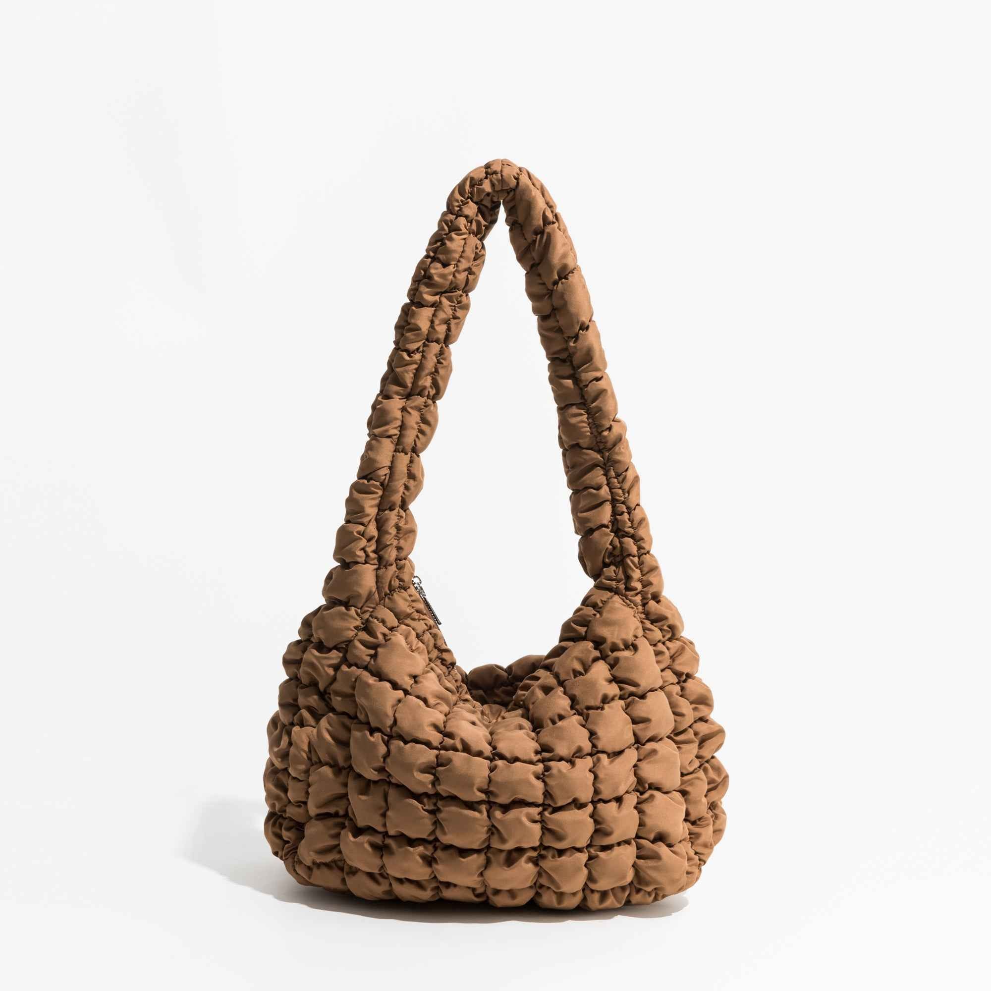 Nylon Puffer Hobo Bag | Quilted Padded Shoulder Purse & Feather Down Crossbody