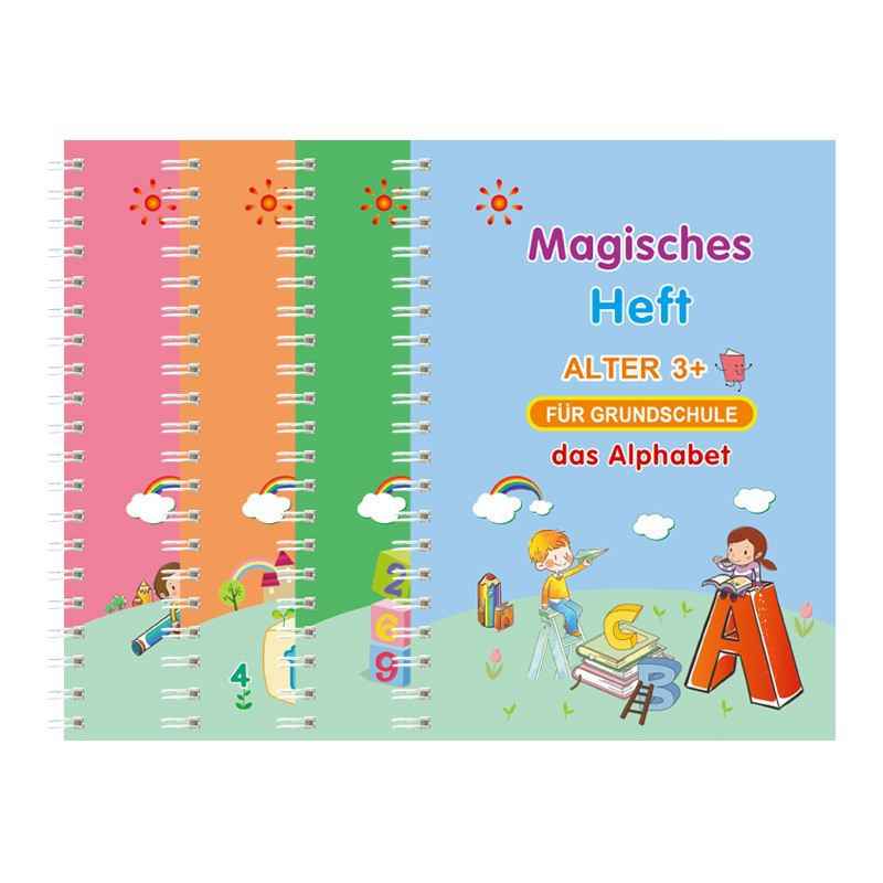 Magic Practice Copybook Set - Reusable Grooved Handwriting Workbooks For Kids With Disappearing Ink