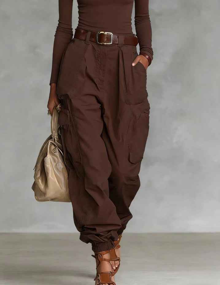 Dressy Wide-Leg Cargo Trousers - Women's Relaxed Tapered Pants