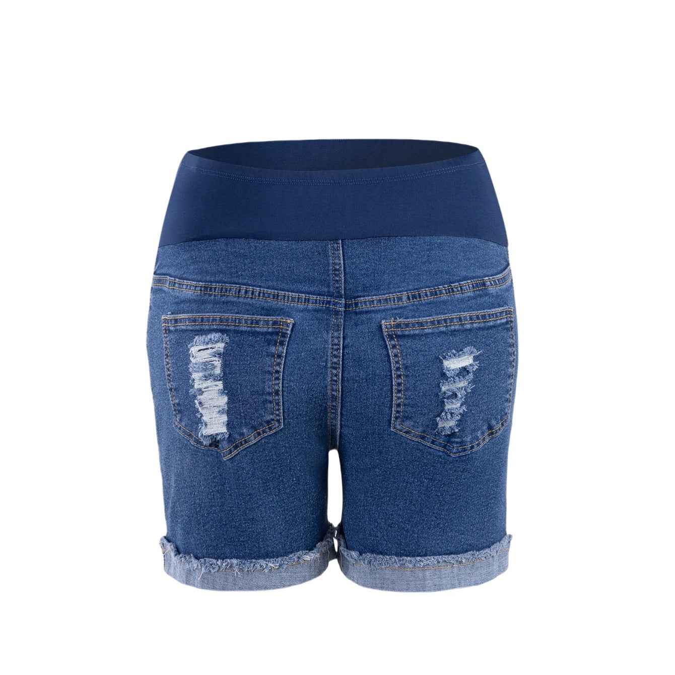 Women's Maternity Ripped Denim Shorts | Stretchy Belly Support Pregnancy Jeans