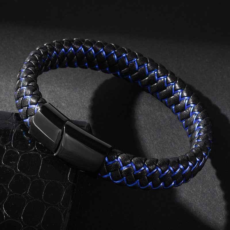 Men's Stainless Steel Medical Alert Bracelet with Magnetic Buckle &  Leather Rope