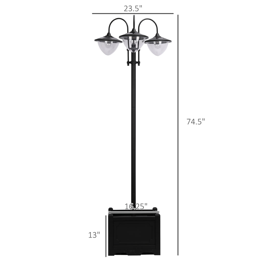 74.5" 3-head Solar Lamp Post Street Light with Planter, Solar Pole Lights Outdoor Waterproof LED Lighting for Backyard Pathway Patio Lawn Driveway Decor, Black - Shop NCLC