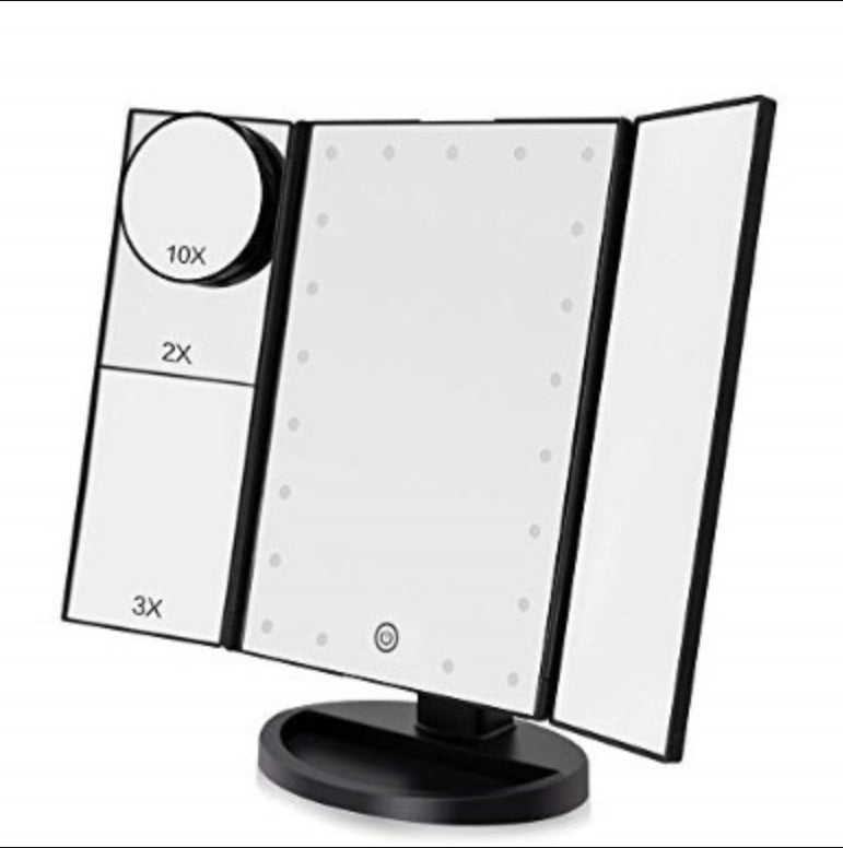 24 LED Magnifying Lighted Cosmetic Makeup Mirror Tabletop Tri-fold Touch Screen Mirror Touch Screen - Shop NCLC