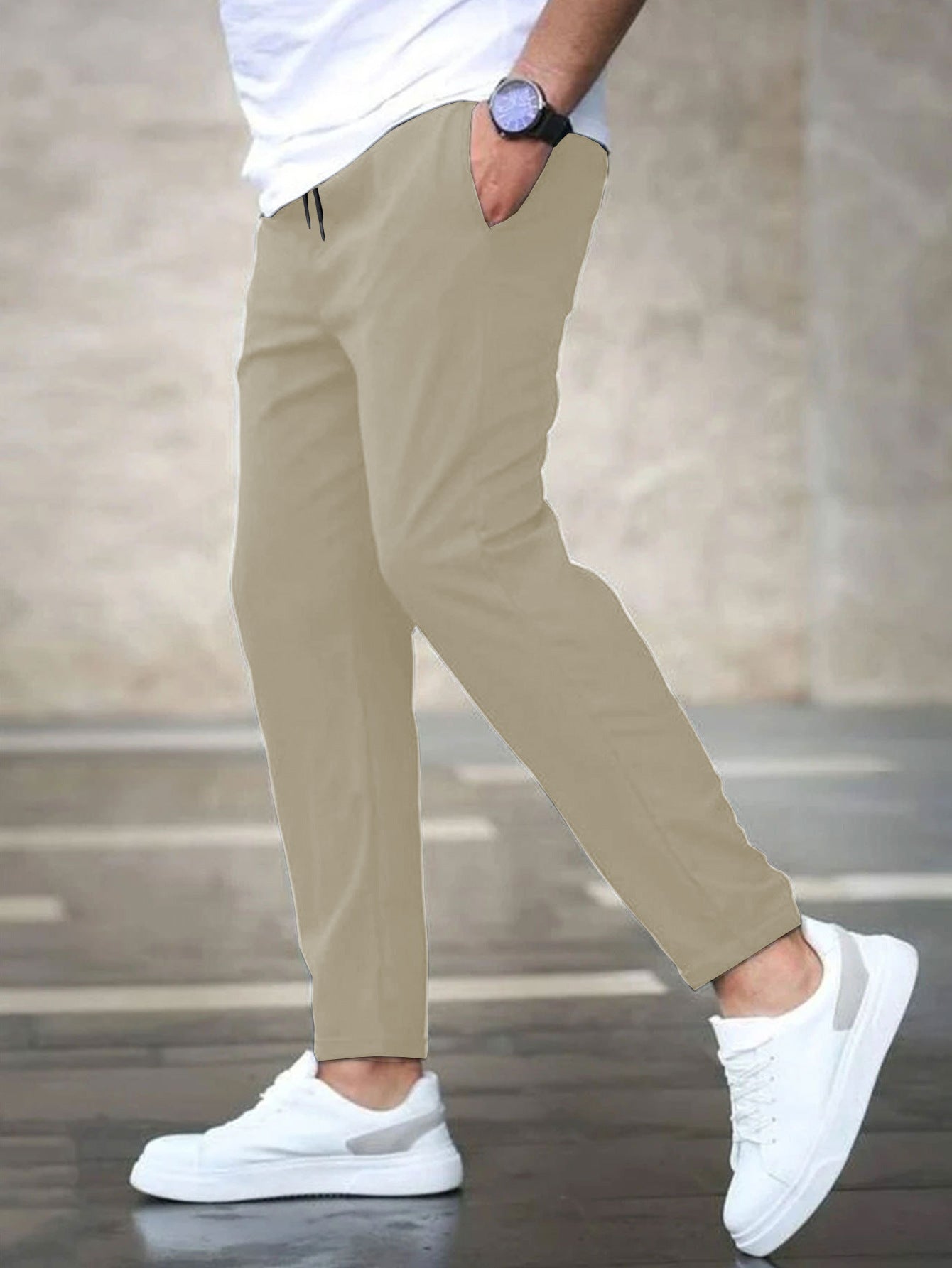 Men's Solid Color Casual Cropped Pants - Shop NCLC