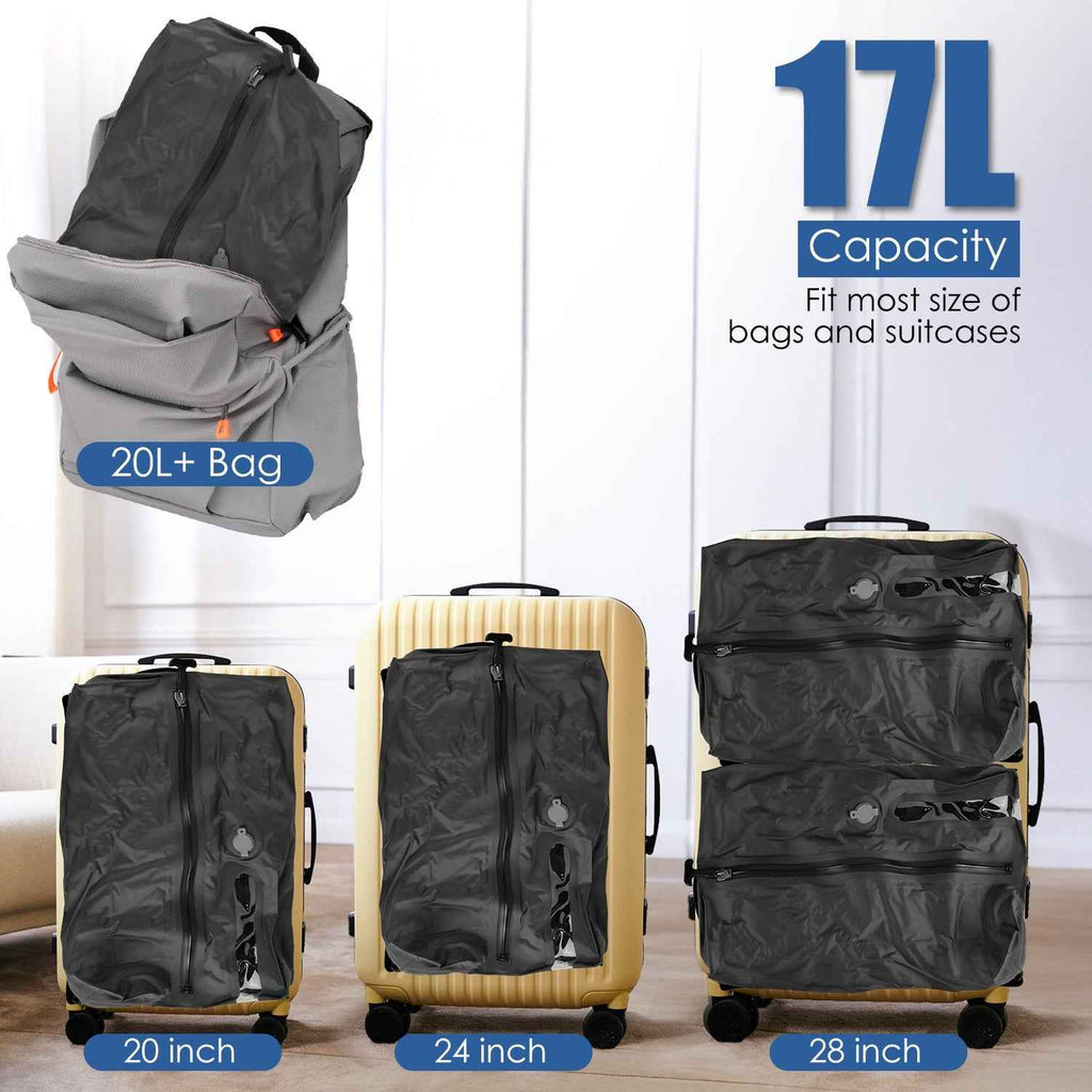 2Pcs 17L Vacuum Bags With Pump Clear Window & Handle | IP67 Waterproof TPU Travel Packing Cubes for Suitcases & Backpacks