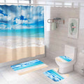 Beach Theme Bathroom Shower Curtain 4-Piece Set | Mildew-Proof & Waterproof