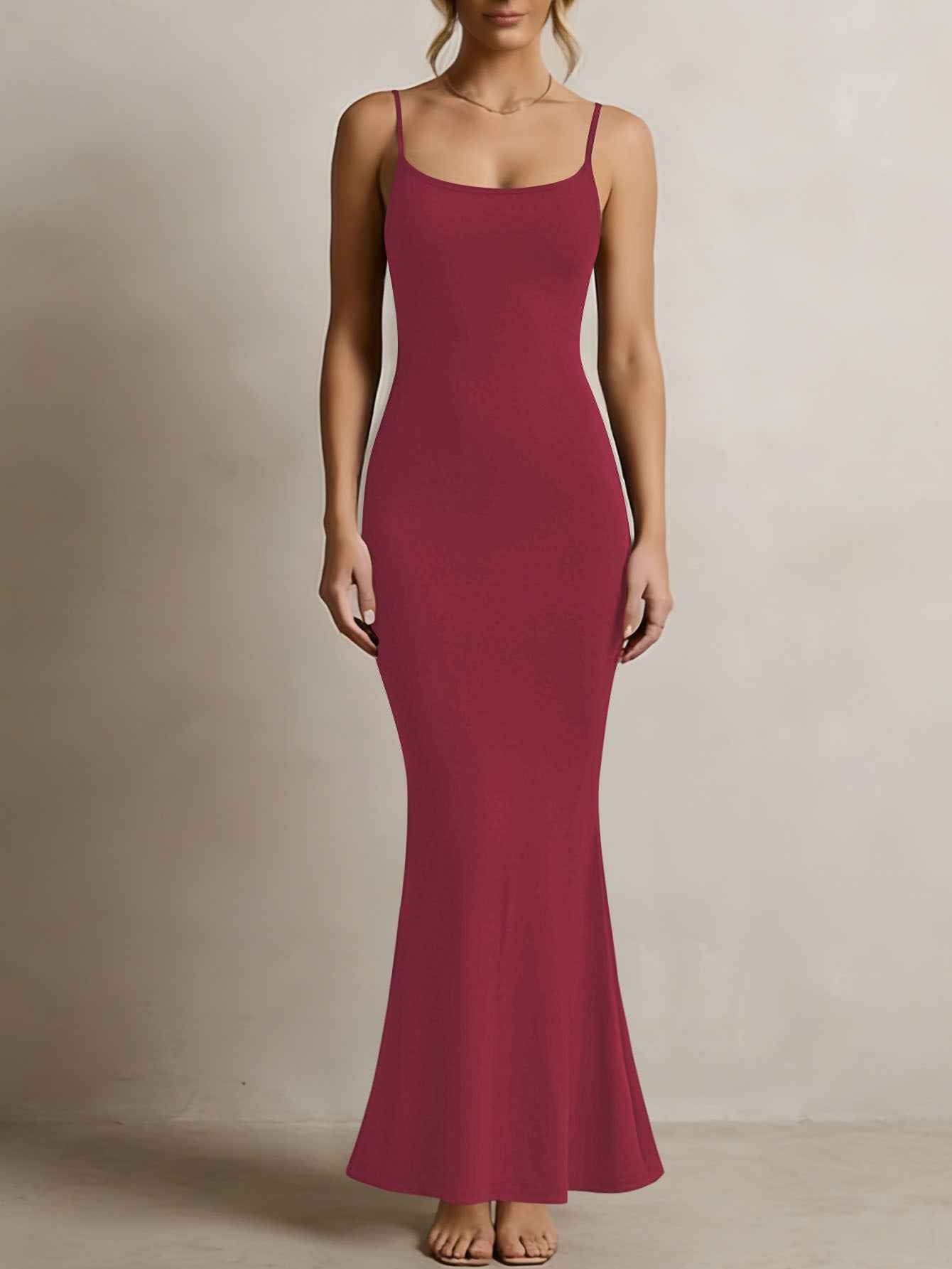 Women's Solid Color Spaghetti Strap Square Neck Bodycon Maxi Dress | Sleeveless Summer Sundress