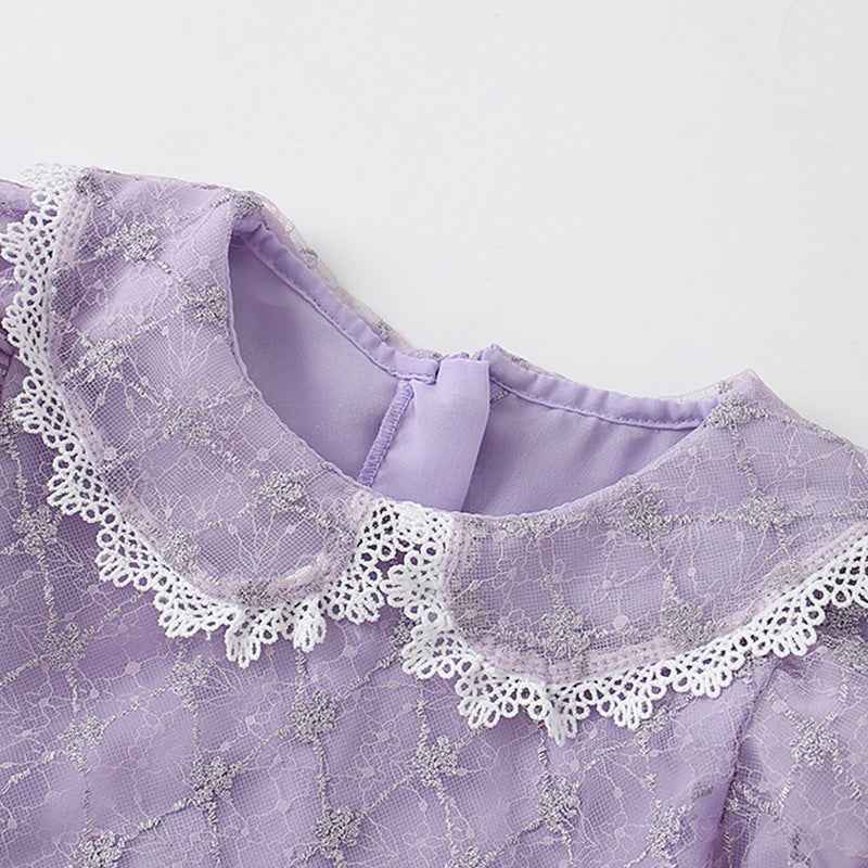 Girls Short-Sleeve Lace Princess Dress