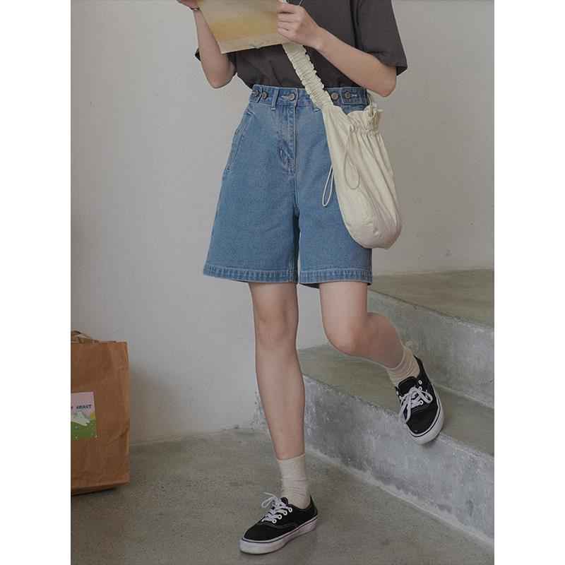 Women's Loose Adjustable Waist Denim Shorts | Wide Leg Casual Five-Point Jean Pants