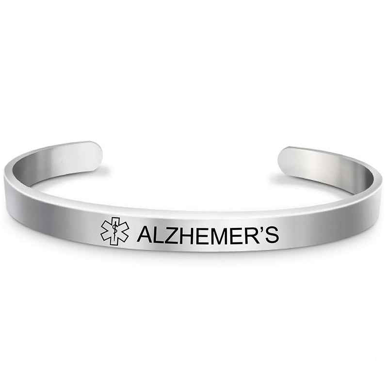 Silver Plated Medical Alert Cuff Bracelet - Epilepsy, Diabetic & Allergy Stainless Steel Bangle for Women & Men