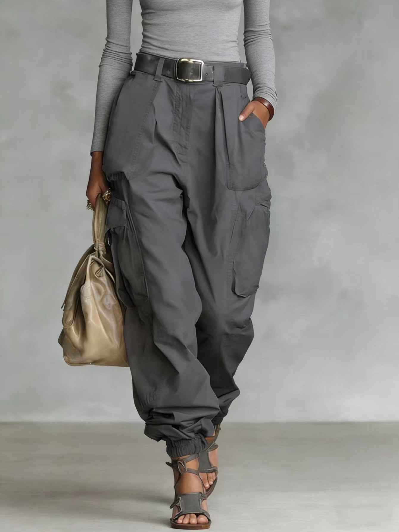 Dressy Wide-Leg Cargo Trousers - Women's Relaxed Tapered Pants