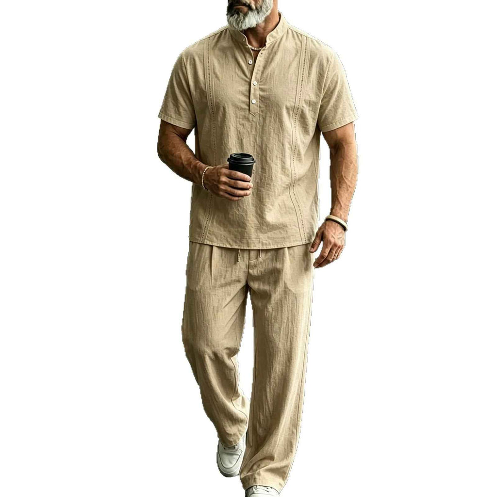 Men's 2-Piece Casual Short-Sleeve Shirt and Pants Set | Summer Loungewear & Beach Outfit