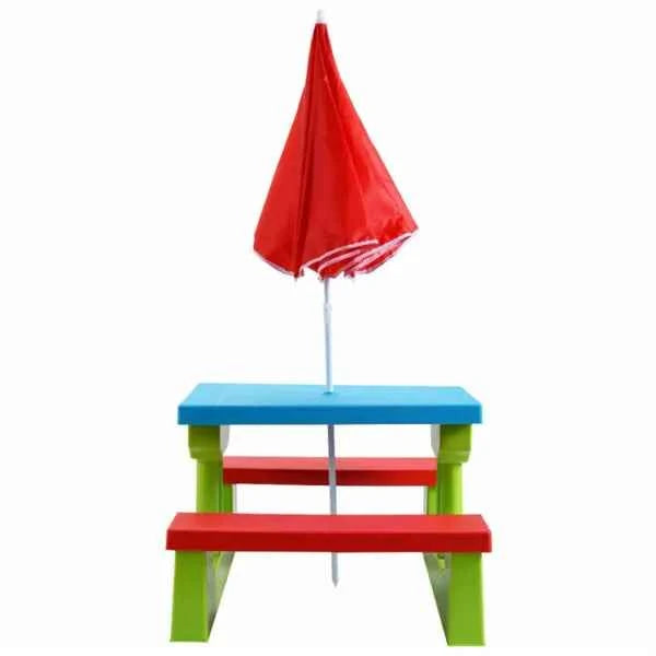 Kids Foldable Outdoor Picnic Table & Bench Set with UV Protection Umbrella