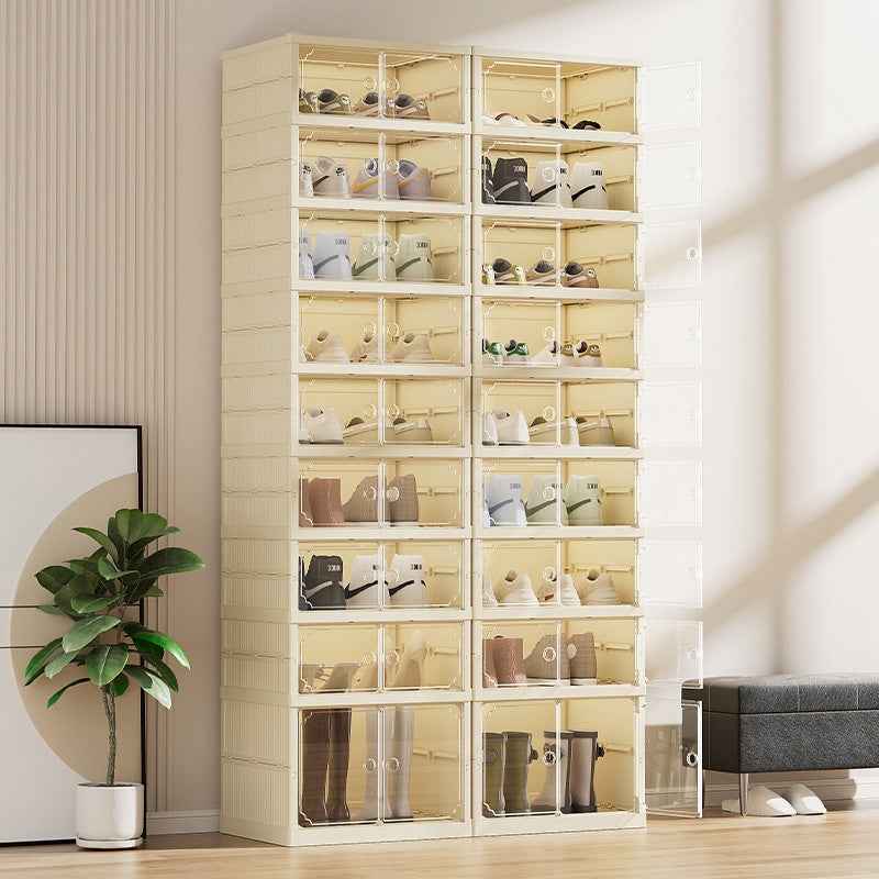 Installation-Free Folding Shoe Cabinet | Clear Stackable & Collapsible Shoe Box Organizer