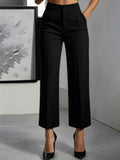 Womens Solid-Color High-Waisted Drapey Straight-Leg Minimalist Trousers
