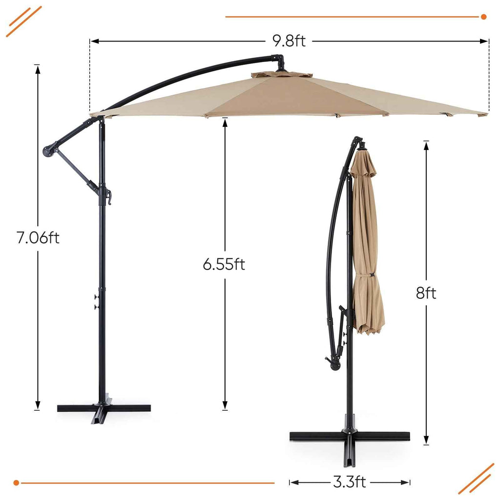 9.8FT Offset Patio Umbrella | Hanging Cantilever Outdoor Sun Shade with Easy Tilt & 8 Ribs