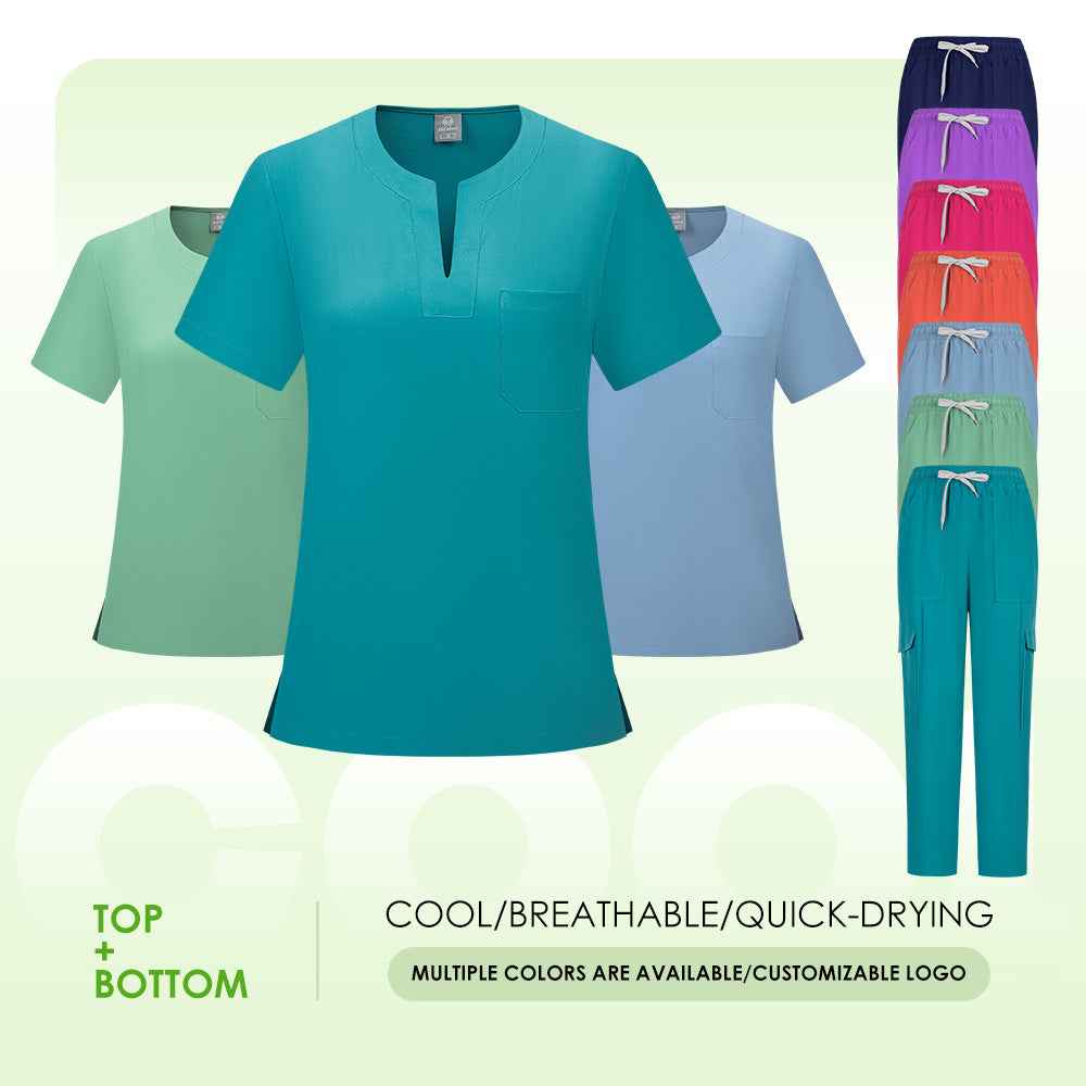 Premium V-Neck Two-Piece Medical Scrub Set | Breathable & Stretch Healthcare Work Uniform